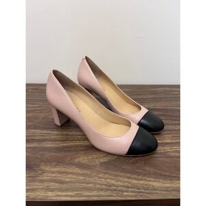 Talbots Womens Block Heel Pumps Blush Pink Black Cap Toe Classic Shoes